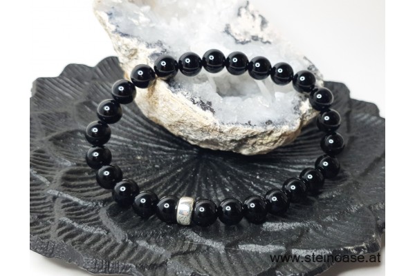 Herren Armband Onyx, 8mm, Silber, Gr.XL